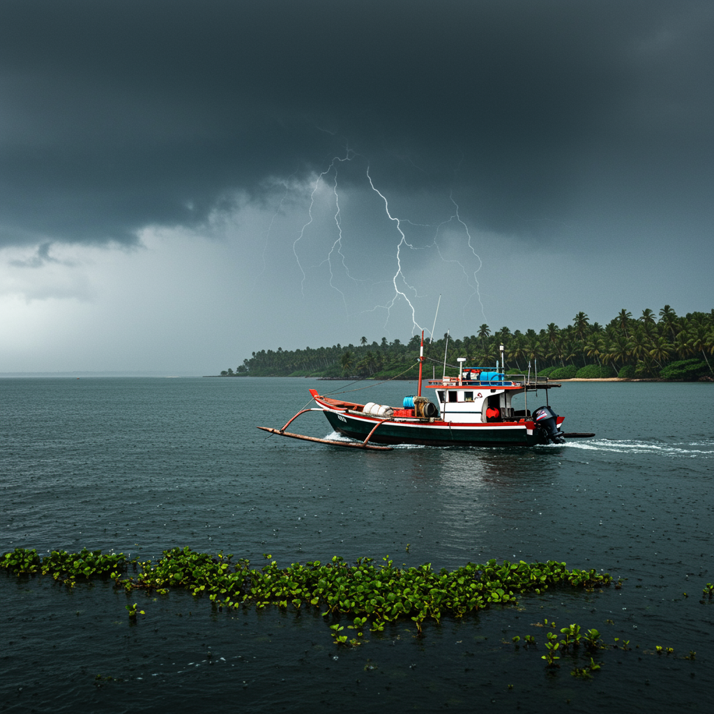 Fishing boat during monsoon in Kerala
